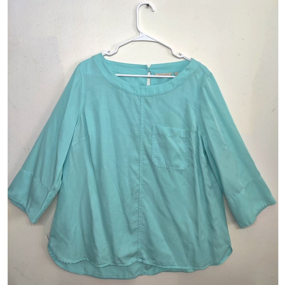 Soft Surroundings Light Blue Tunic Top Size L Lagenlook 3/4‎ Sleeve Tencel